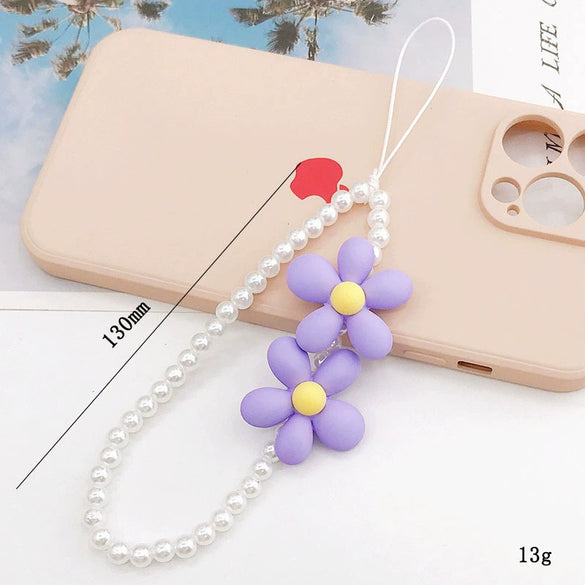 Mobile Phone Chain Beaded Pearl Hand Paint Flower Baking Paint Plastic Resin Pendant