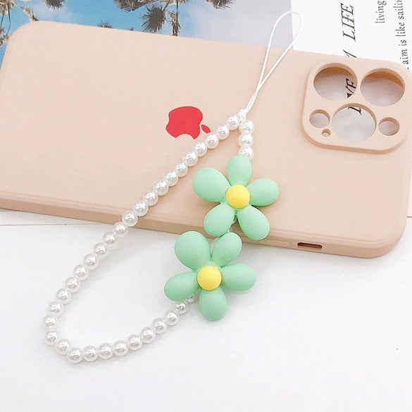 Mobile Phone Chain Beaded Pearl Hand Paint Flower Baking Paint Plastic Resin Pendant