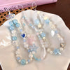 Mobile Phone Chain Lanyard Beaded Ornament Antilosing Rope Pendant Plastic Resin Blue Star Flowers Baking Paint