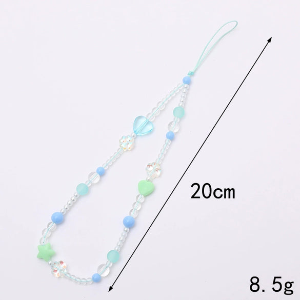 Mobile Phone Chain Pendant Acrylic Beaded Love Fivepointed Star Water Drops Bells Handmade