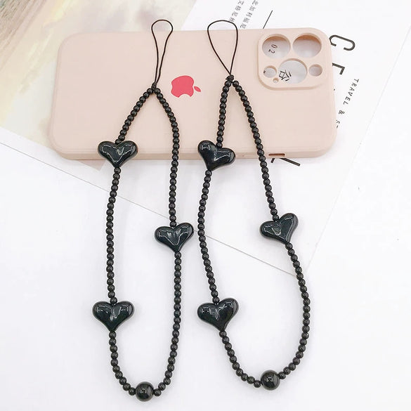 Mobile Phone Chain Pendant Wrist Chain Pendant Plastic Resin Heart Shaped Baked Paint