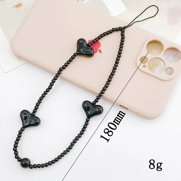 Mobile Phone Chain Pendant Wrist Chain Pendant Plastic Resin Heart Shaped Baked Paint