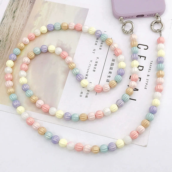 Mobile Phone Chain With Plastic And Resin Pumpkin Beads And Baking Paint Treatment
