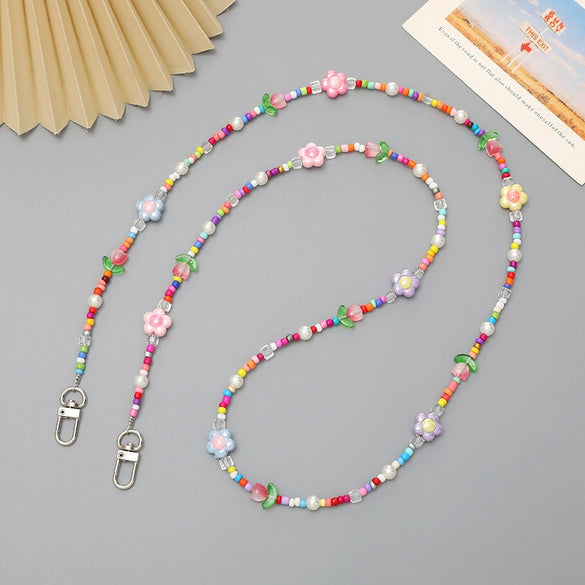 Mobile Phone Lanyard Beaded Love Water Drops Bell Handmade Bag Ornaments For Women