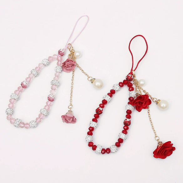 Mobile Phone Lanyard Creative Gypsum Flower Bracelet With Crystal Pendant Handmade For Unisex