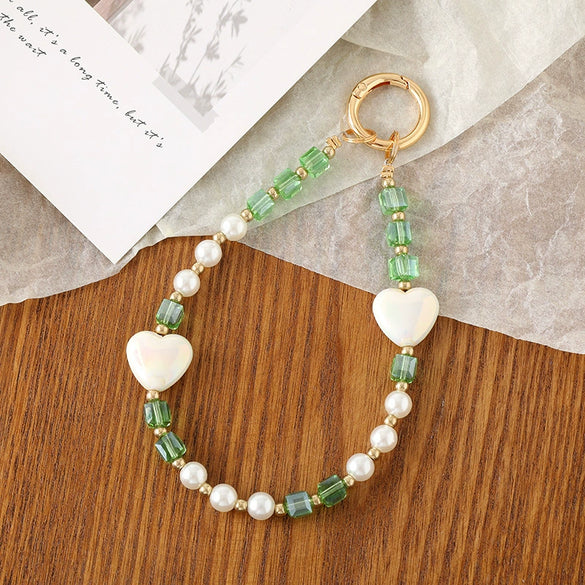Mobile Phone Lanyard Keychain Pendant Crystal Beaded Love Pattern Handmade Colorplated