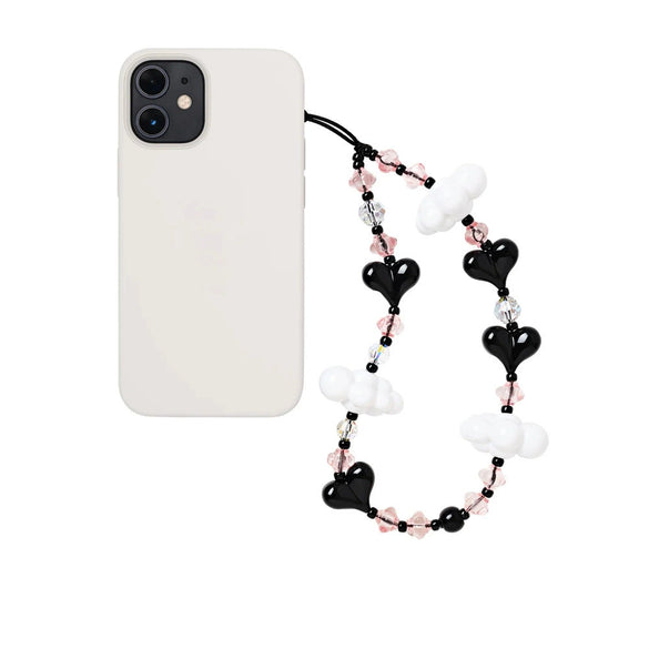 Mobile Phone Lanyard Soft Pottery Handmade Beaded Pink Heart With Kitty And Animated Protagonist Pattern For Girls