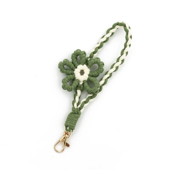 Mobile Phone Lanyard Wrist Strap Keychain Handicraft Woven With Plants And Flowers Pattern