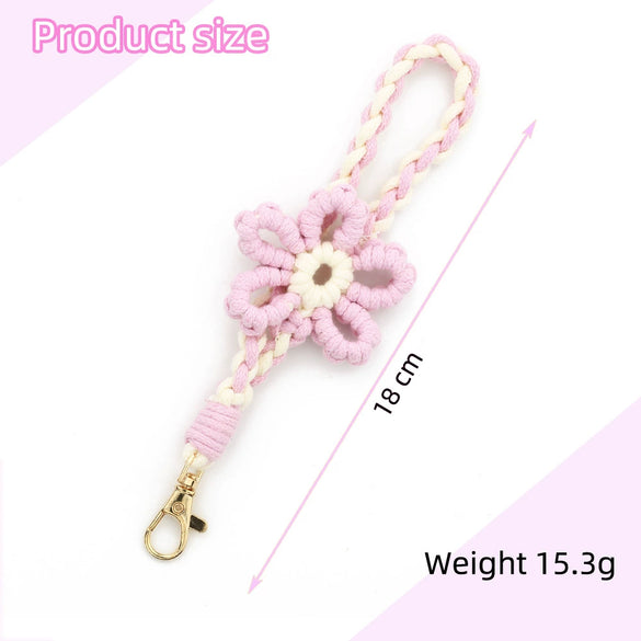 Mobile Phone Lanyard Wrist Strap Keychain Handicraft Woven With Plants And Flowers Pattern
