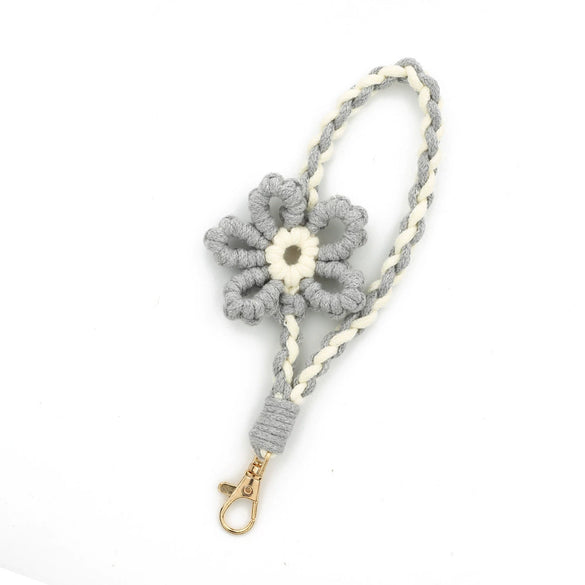Mobile Phone Lanyard Wrist Strap Keychain Handicraft Woven With Plants And Flowers Pattern