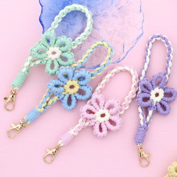 Mobile Phone Lanyard Wrist Strap Keychain Handicraft Woven With Plants And Flowers Pattern