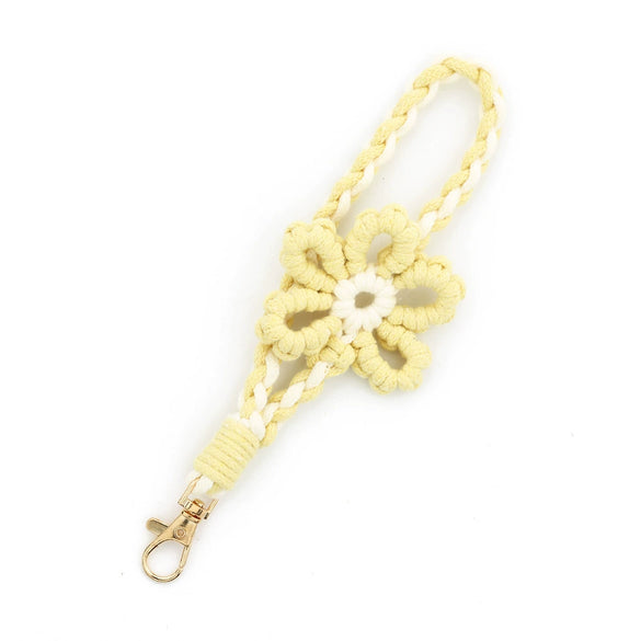 Mobile Phone Lanyard Wrist Strap Keychain Handicraft Woven With Plants And Flowers Pattern