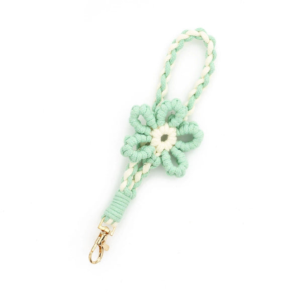 Mobile Phone Lanyard Wrist Strap Keychain Handicraft Woven With Plants And Flowers Pattern