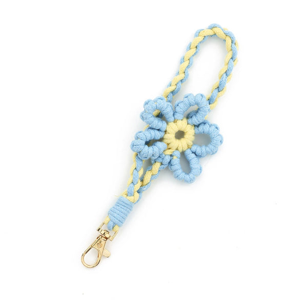 Mobile Phone Lanyard Wrist Strap Keychain Handicraft Woven With Plants And Flowers Pattern