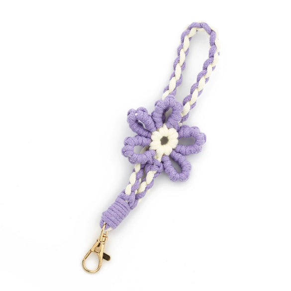 Mobile Phone Lanyard Wrist Strap Keychain Handicraft Woven With Plants And Flowers Pattern