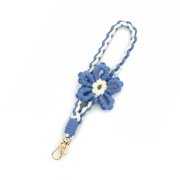 Mobile Phone Lanyard Wrist Strap Keychain Handicraft Woven With Plants And Flowers Pattern