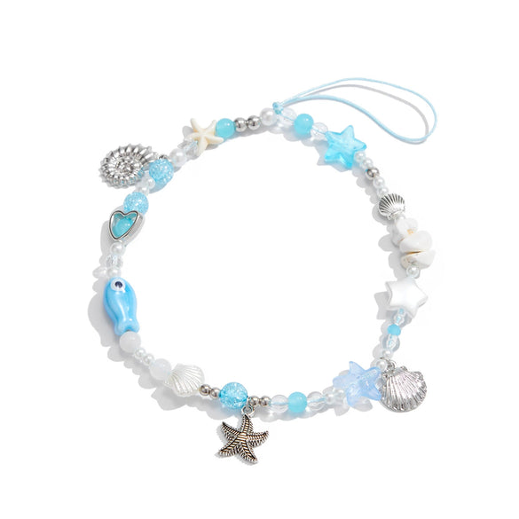 Mobile Phone Pendant Metal Beaded With Marine Life Pattern Electroplated In Small Fresh Style