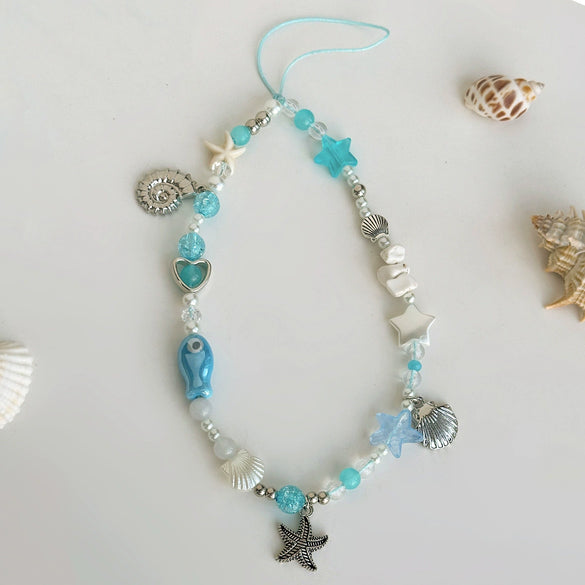 Mobile Phone Pendant Metal Beaded With Marine Life Pattern Electroplated In Small Fresh Style