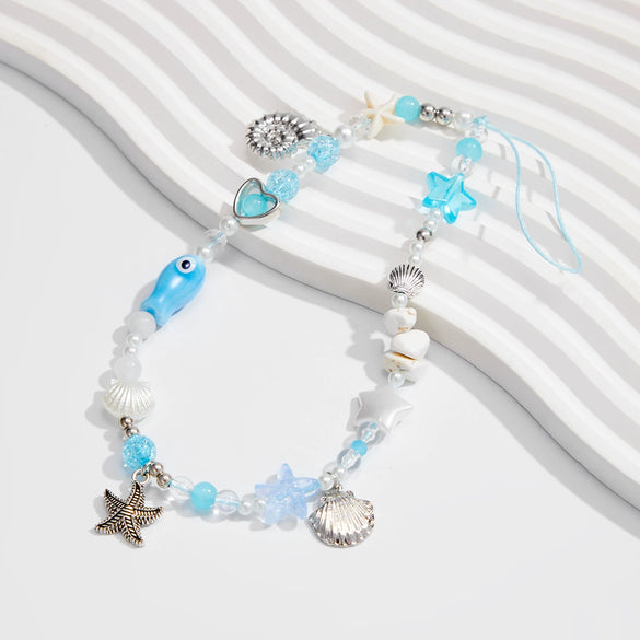 Mobile Phone Pendant Metal Beaded With Marine Life Pattern Electroplated In Small Fresh Style