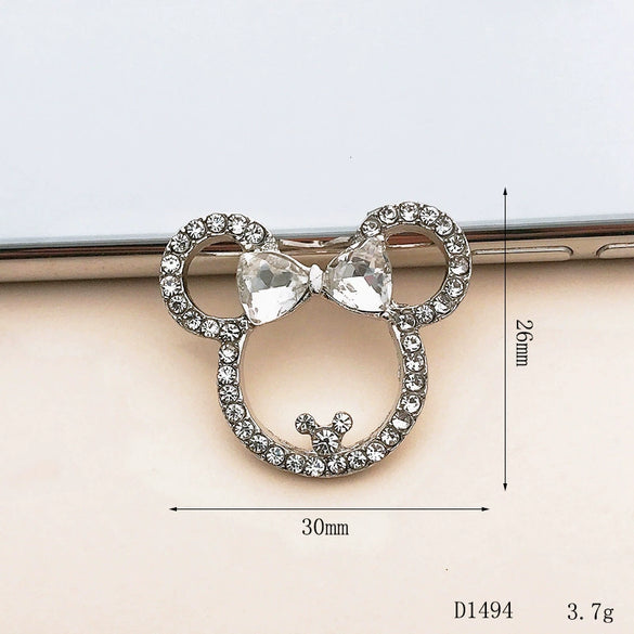 Mobile Phone Shell Alloy Creative Hollow Bow Diamond Accessories With Mickey Head Shape Electroplating Treatment