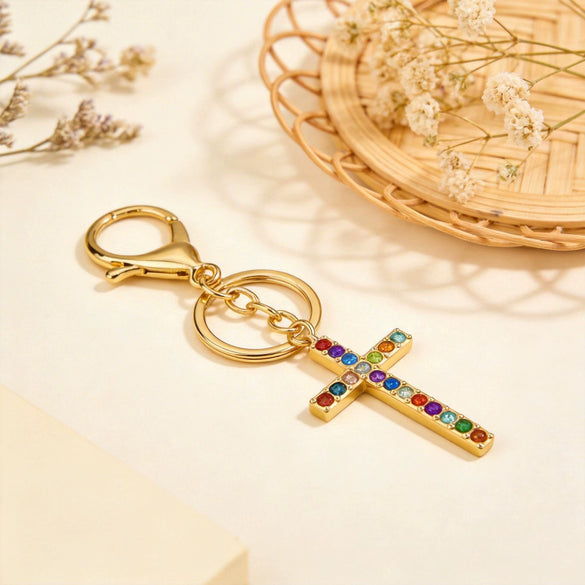 Modern Art Copper Cross Keychain Fashion Simple Bag Pendant And Car Key Accessory For Daily Use