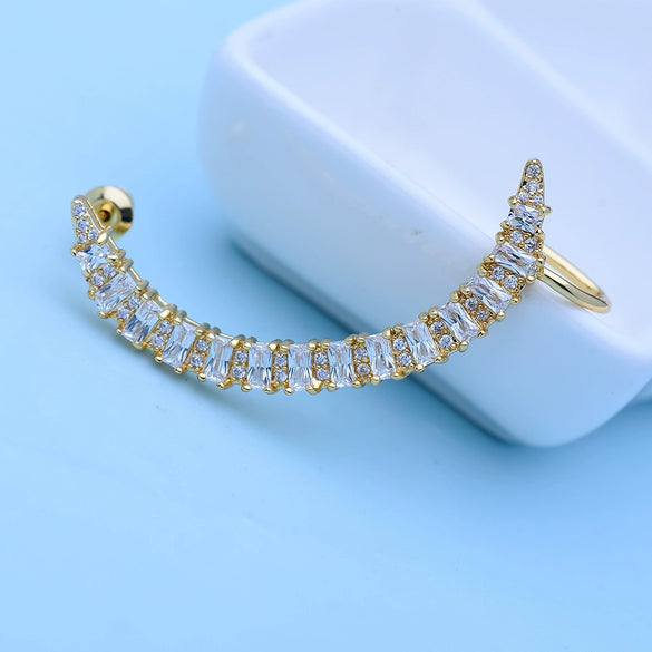 Modern Geometric Copper Clipon Earrings With Zircon Details Elegant Statement Fashion Jewelry