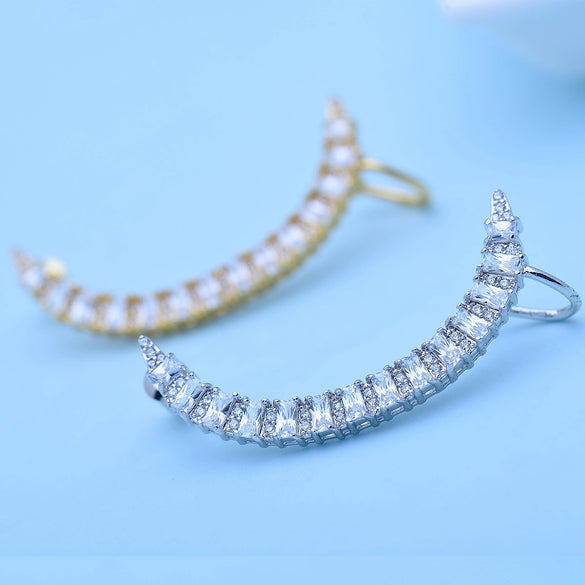 Modern Geometric Copper Clipon Earrings With Zircon Details Elegant Statement Fashion Jewelry