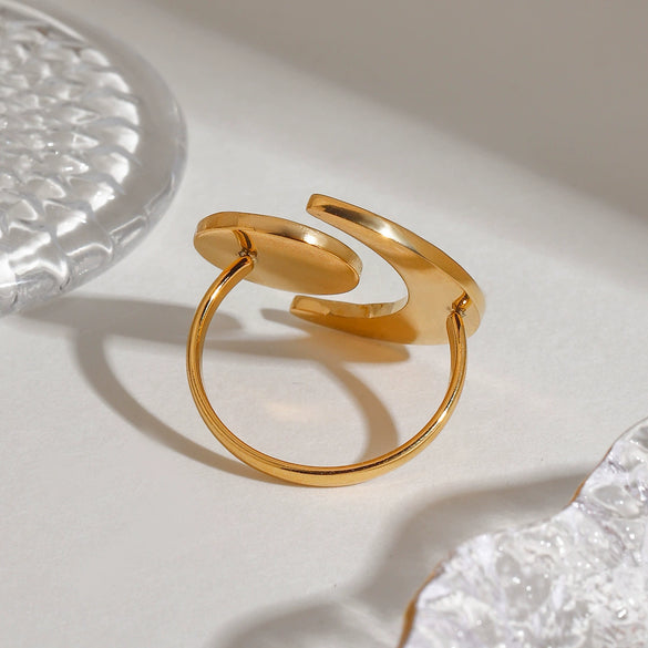 Modern Hammered Geometric Sun And Moon Adjustable Opening Electroplated Titanium Steel Nonfading Women's Ring