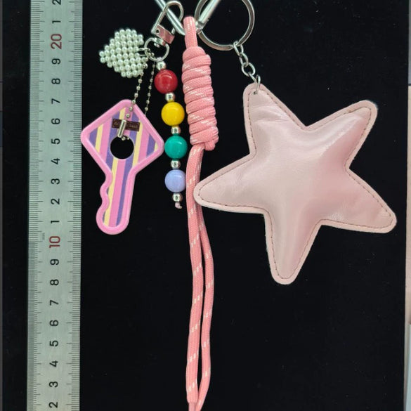 Modern Minimalist Copper Five Pointed Star Pendant Keychain With Pink Rope Sweet Fresh Style For Gift And Award Commemoration
