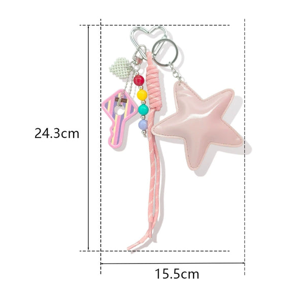 Modern Minimalist Copper Five Pointed Star Pendant Keychain With Pink Rope Sweet Fresh Style For Gift And Award Commemoration