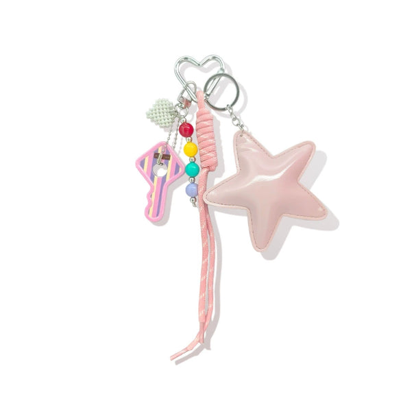 Modern Minimalist Copper Five Pointed Star Pendant Keychain With Pink Rope Sweet Fresh Style For Gift And Award Commemoration