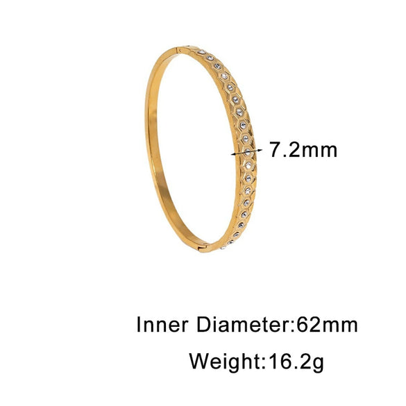 Modern Minimalist Geometric Stainless Steel Bracelet With Gold Electroplated Finish And Diamond Accented Light Luxury Style