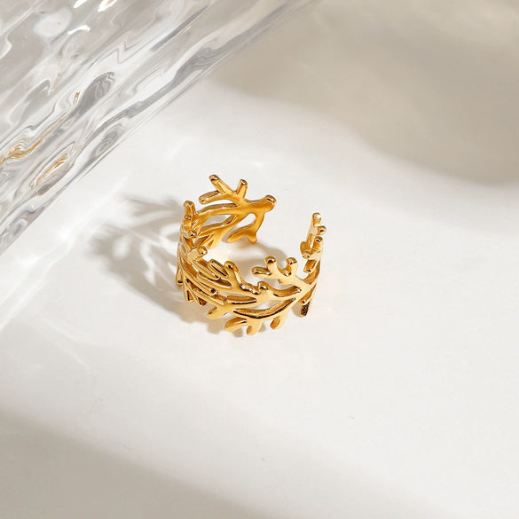 Modern Minimalist Smooth Branch Hollow Geometric Stainless Steel Electroplated Allmatch Jewelry
