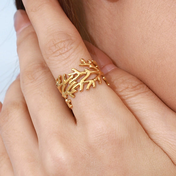 Modern Minimalist Smooth Branch Hollow Geometric Stainless Steel Electroplated Allmatch Jewelry