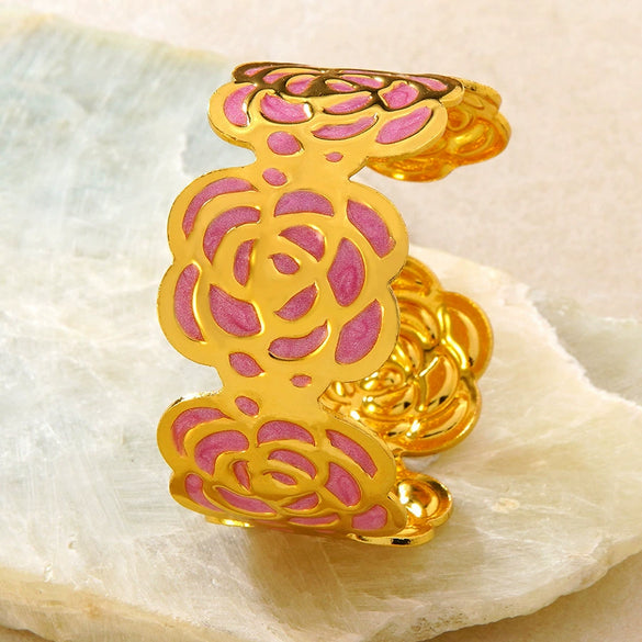 Modern Minimalist Stainless Steel Floral Open Bracelet With Dripping Oil Finish Light Luxury Flower Jewelry