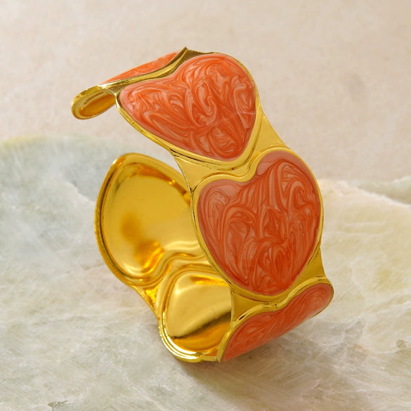 Modern Minimalist Stainless Steel Heart Bracelet With Dripping Oil Design Retro Versatile Titanium Steel Open Bangle