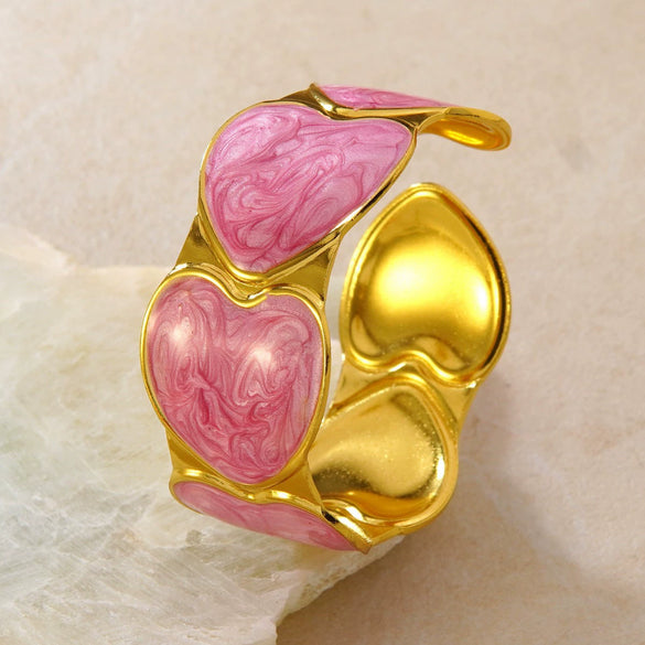 Modern Minimalist Stainless Steel Heart Bracelet With Dripping Oil Design Retro Versatile Titanium Steel Open Bangle