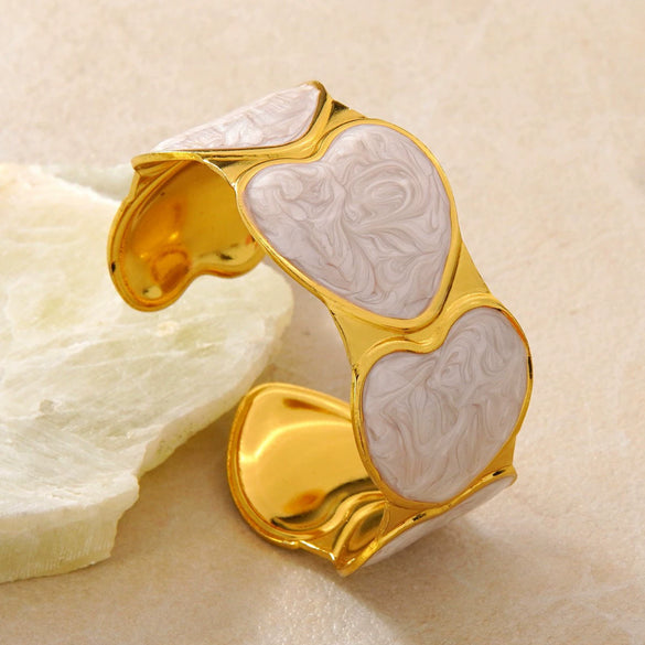 Modern Minimalist Stainless Steel Heart Bracelet With Dripping Oil Design Retro Versatile Titanium Steel Open Bangle