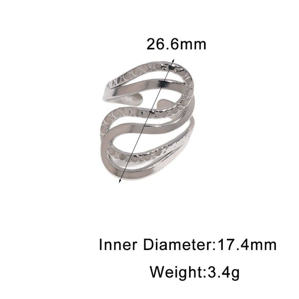 Modern Minimalist Stainless Steel Open Ring With Irregular Geometric Line Texture And 18K Gold Electroplated Finish For Women