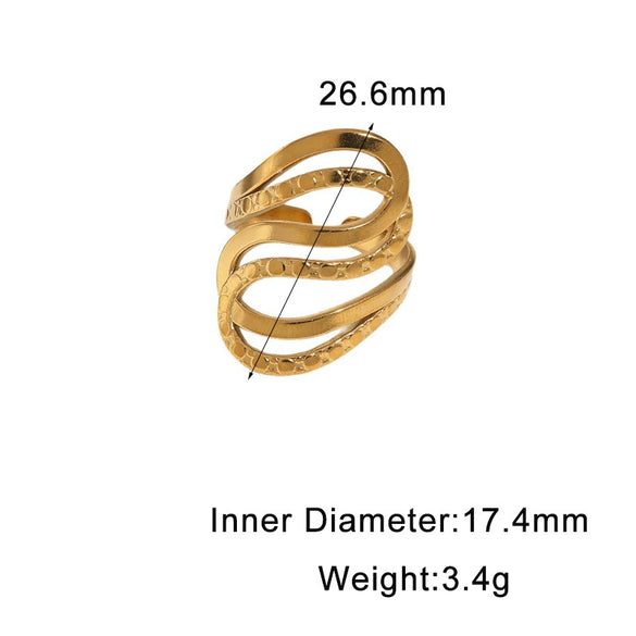 Modern Minimalist Stainless Steel Open Ring With Irregular Geometric Line Texture And 18K Gold Electroplated Finish For Women