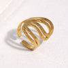 Modern Minimalist Stainless Steel Open Ring With Irregular Geometric Line Texture And 18K Gold Electroplated Finish For Women