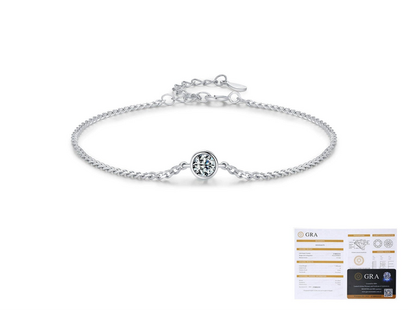 Modern Simple Chain Bracelet In S925 Sterling Silver With Single Diamond And Gem Inlaid For Women