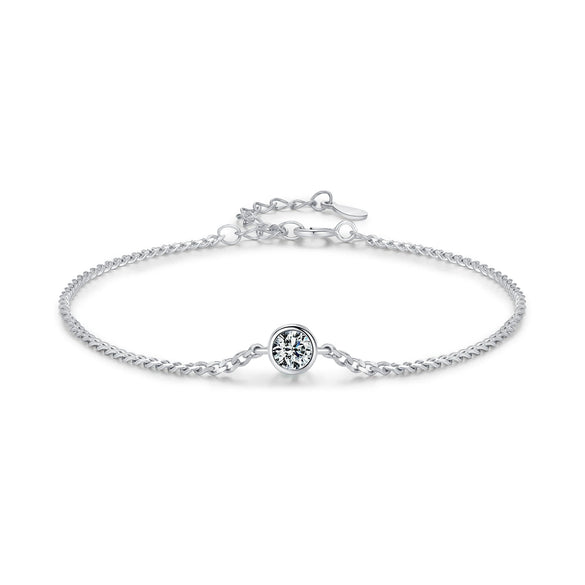 Modern Simple Chain Bracelet In S925 Sterling Silver With Single Diamond And Gem Inlaid For Women