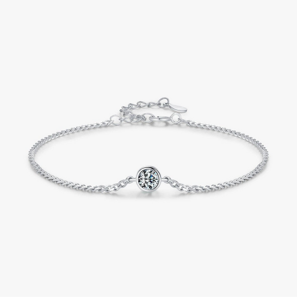 Modern Simple Chain Bracelet In S925 Sterling Silver With Single Diamond And Gem Inlaid For Women