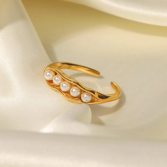 Modern Style Geometric Stainless Steel Pearl Plating Gold Plated Open Ring