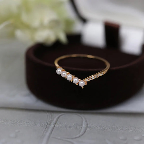 Modern Style Letter Sterling Silver Plating Inlay Artificial Gemstones Pearl 18k Gold Plated Rings