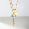 Modern Style Shiny Key Lock Stainless Steel Plastic Plating Inlay Zircon 18k Gold Plated Pendant Necklace