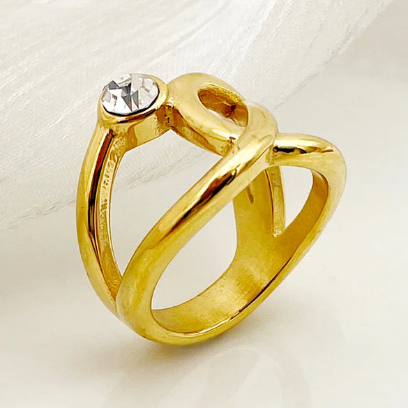304 Stainless Steel 14K Gold Plated Modern Style Simple Style Commute Plating Inlay Lines Zircon Rings
