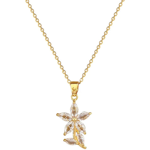 Wholesale Modern Style Simple Style Flower Titanium Steel Copper Inlay Artificial Gemstones Pendant Necklace