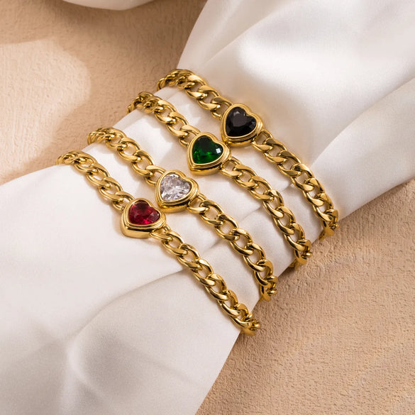 Modern Style Simple Style Heart Shape 304 Stainless Steel Zircon Bracelets In Bulk